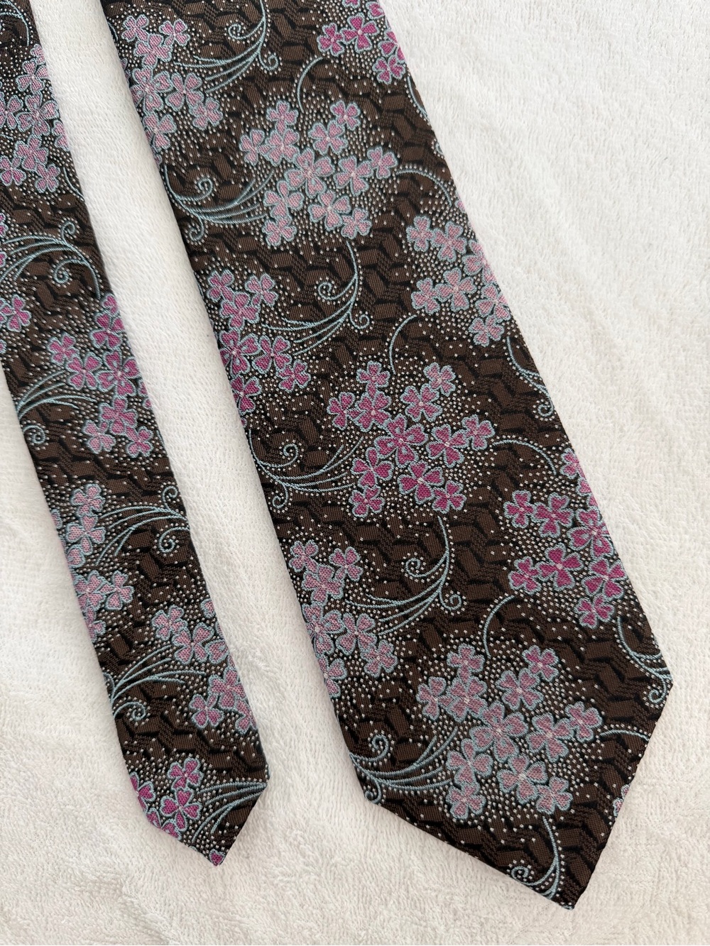 Joseph Abboud	Brown Chevron Pink Blossom Woven Jacquard XL Long 63" Silk Tie